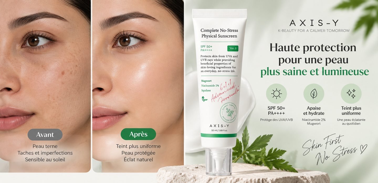 AXIS-Y crème solaire SPF 50+, avant et après